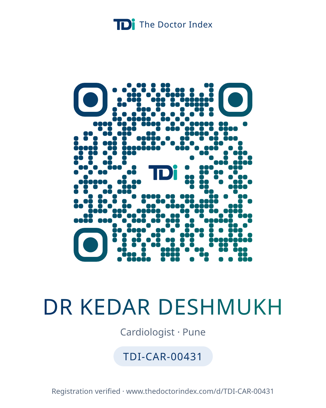 QR card for Dr Kedar Deshmukh, TDI-CAR-00431