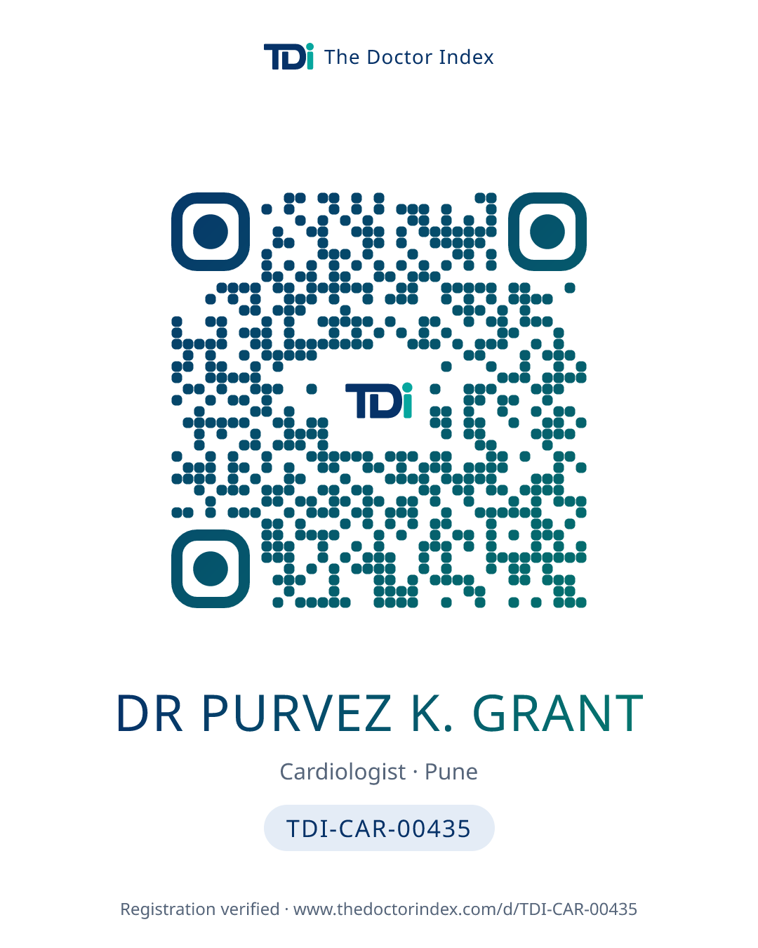 QR card for Dr Purvez K. Grant, TDI-CAR-00435