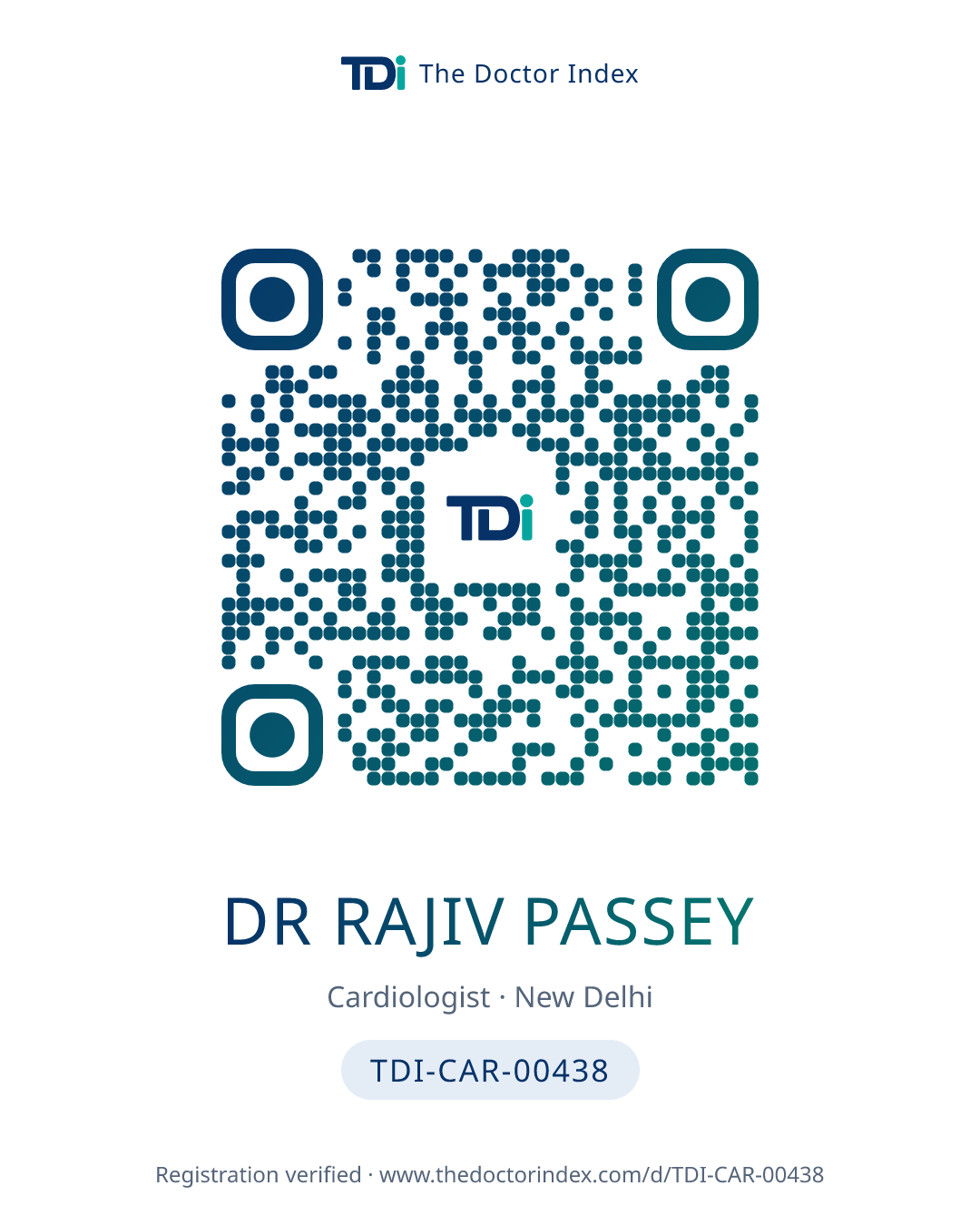 QR card for Dr Rajiv Passey, TDI-CAR-00438