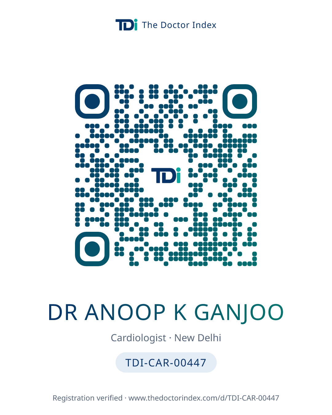 QR card for Dr Anoop K Ganjoo, TDI-CAR-00447