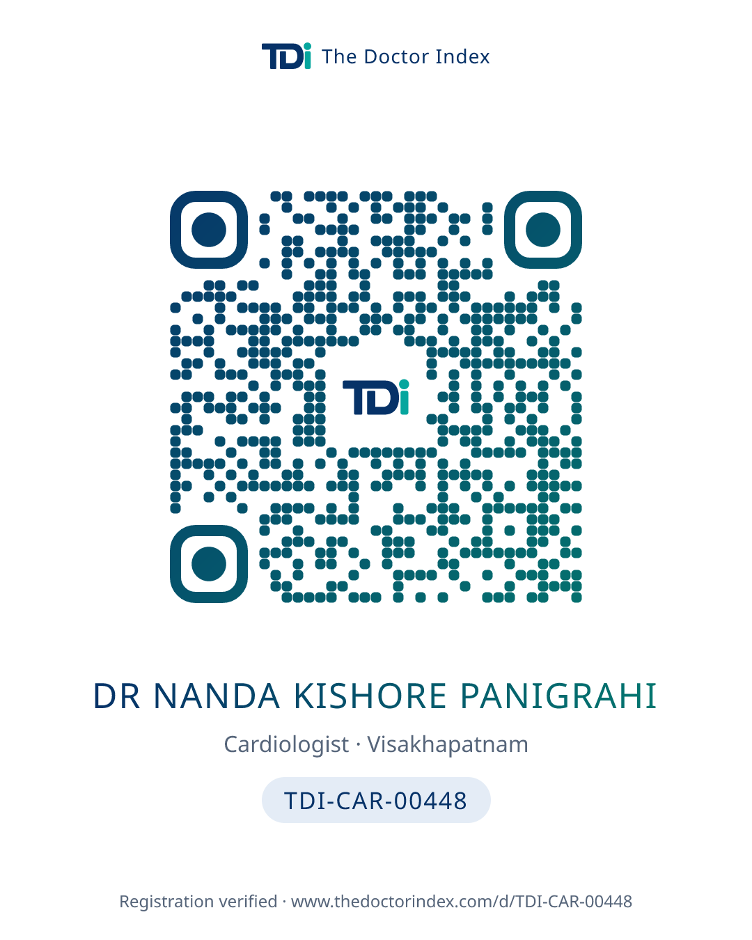 QR card for Dr Nanda Kishore Panigrahi, TDI-CAR-00448