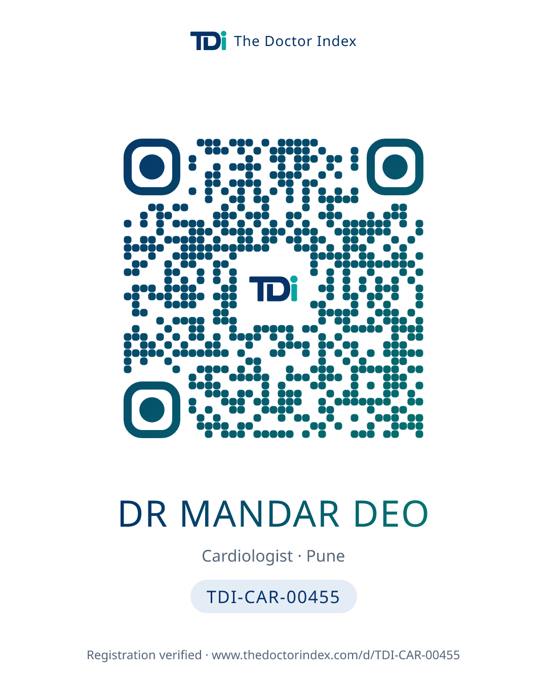 QR card for Dr Mandar Deo, TDI-CAR-00455