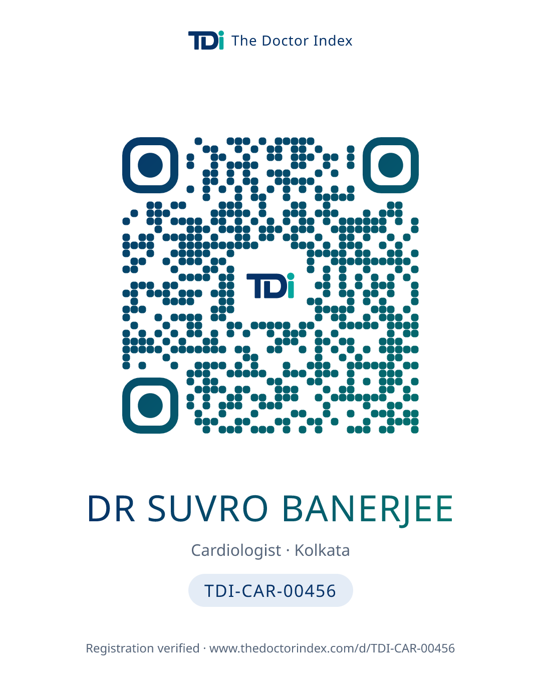 QR card for Dr Suvro Banerjee, TDI-CAR-00456