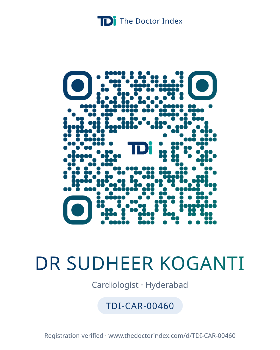 QR card for Dr Sudheer Koganti, TDI-CAR-00460