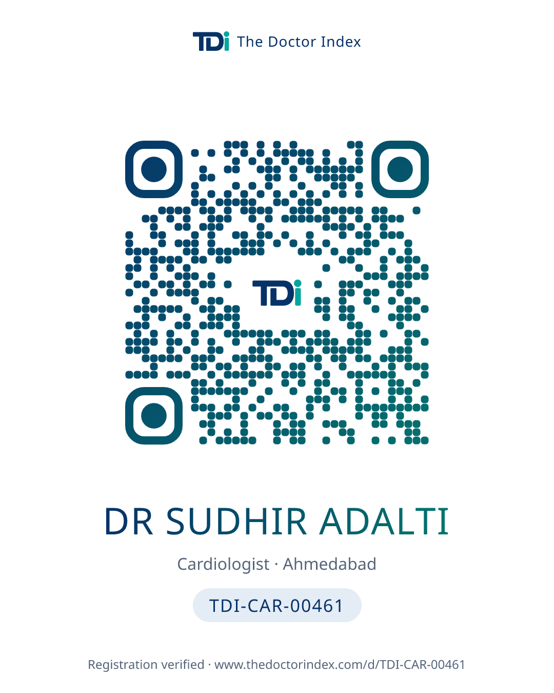 QR card for Dr Sudhir Adalti, TDI-CAR-00461