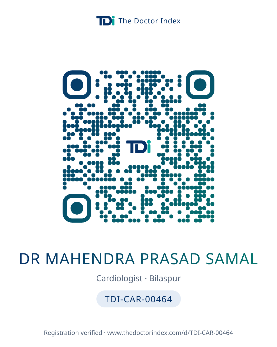 QR card for Dr Mahendra Prasad Samal, TDI-CAR-00464