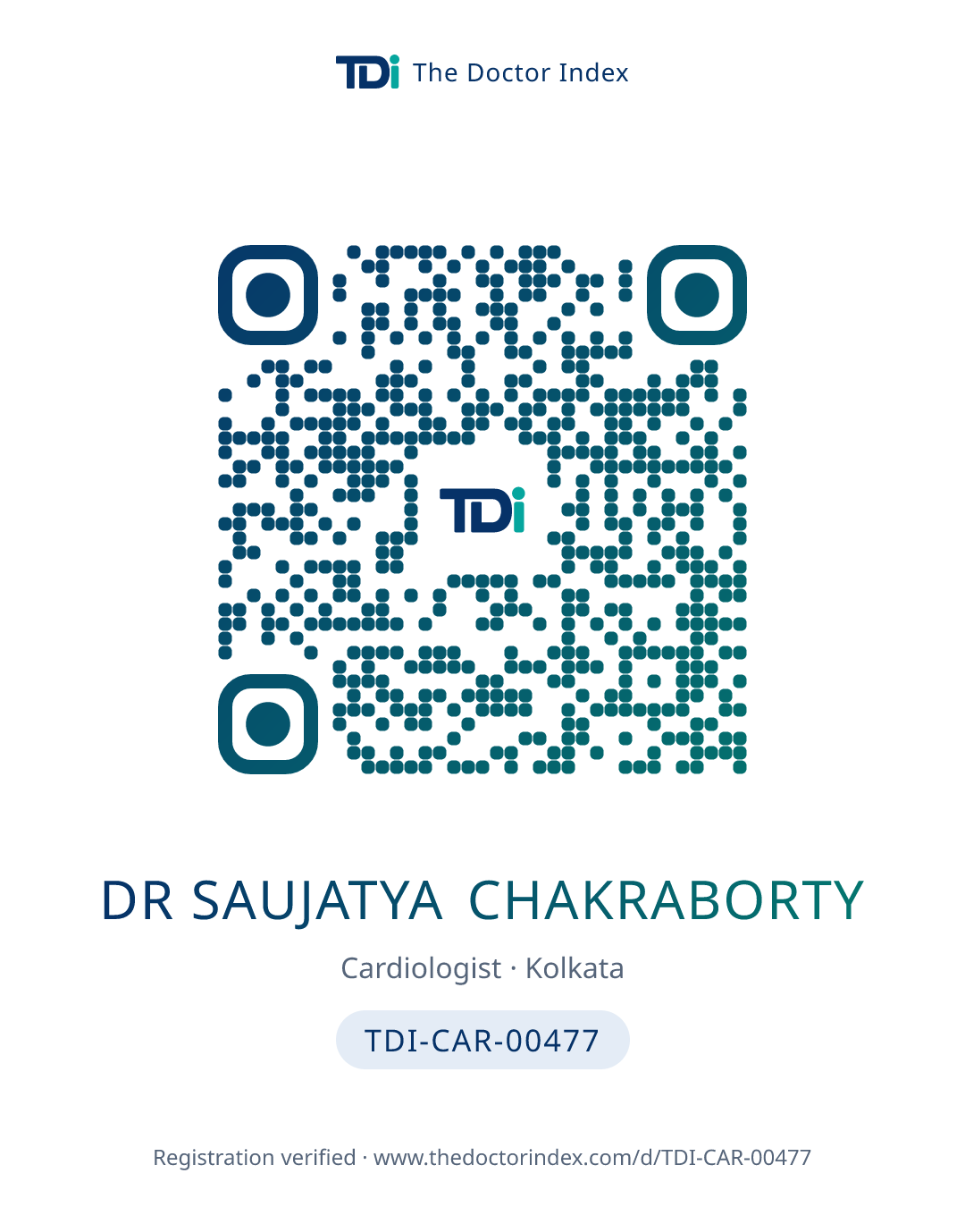 QR card for Dr Saujatya Chakraborty, TDI-CAR-00477