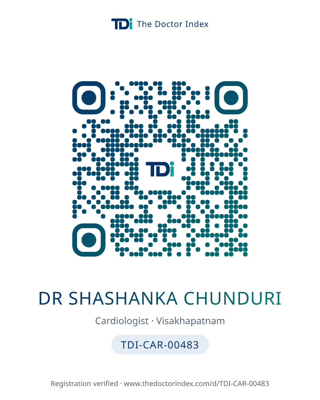 QR card for Dr Shashanka Chunduri, TDI-CAR-00483