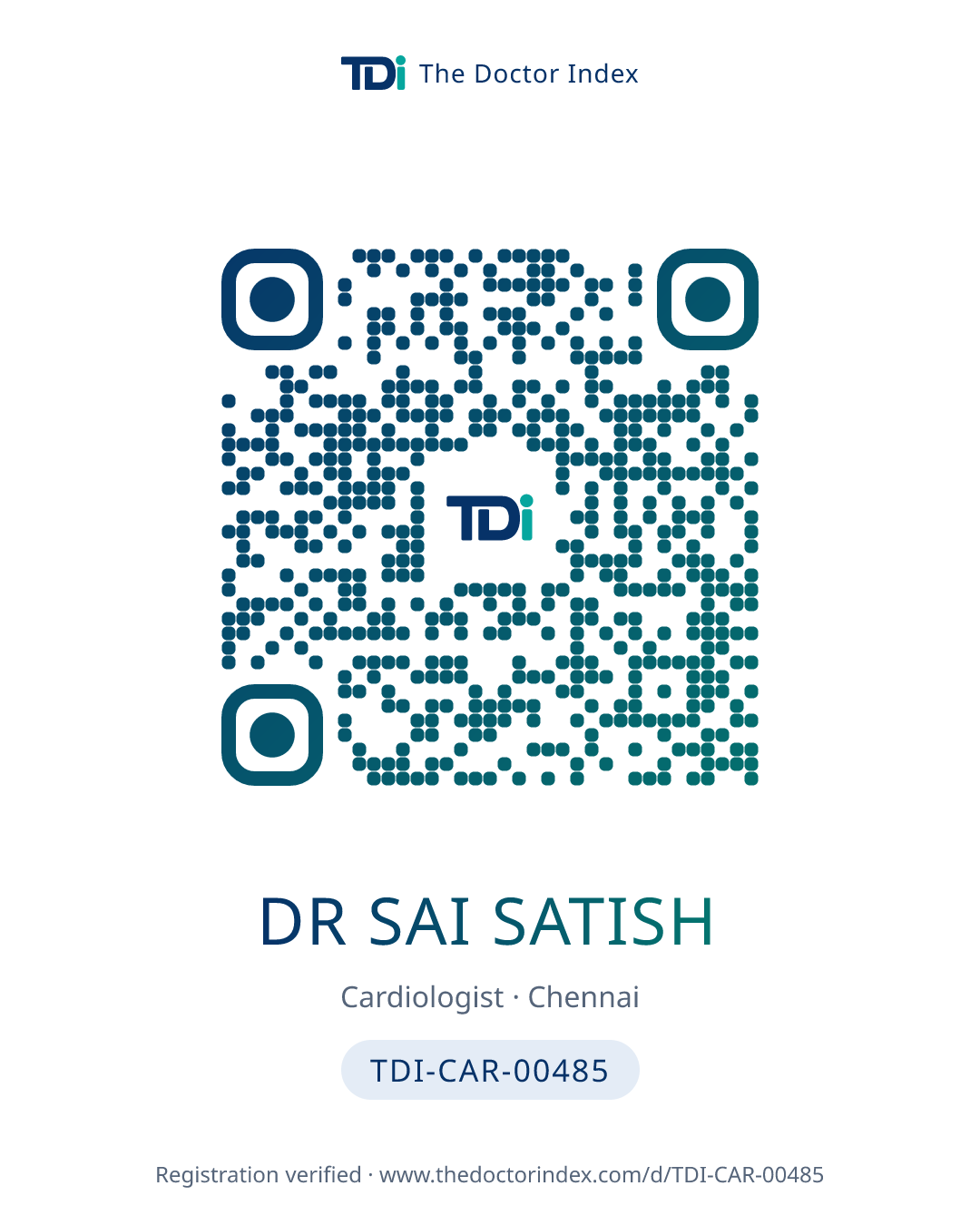 QR card for Dr Sai Satish, TDI-CAR-00485
