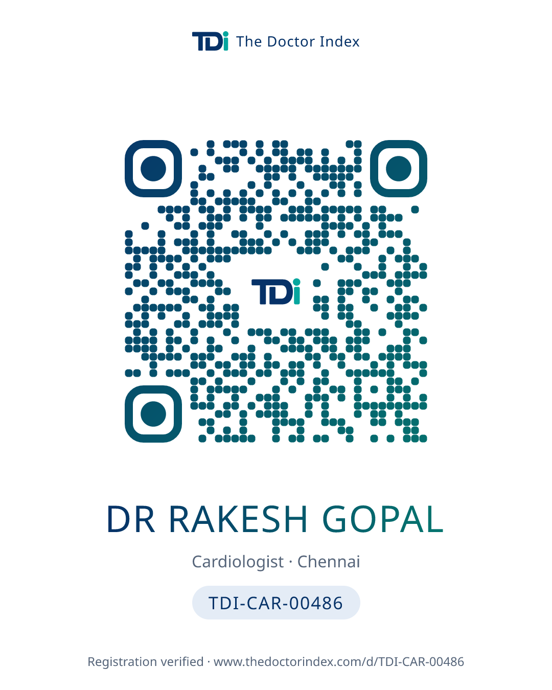 QR card for Dr Rakesh Gopal, TDI-CAR-00486