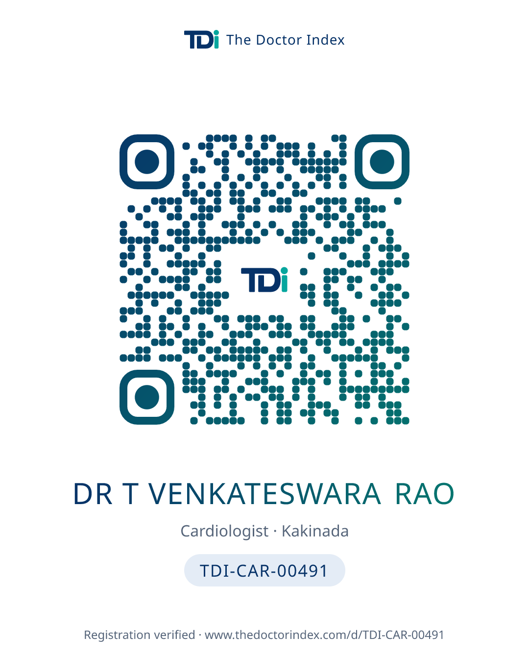 QR card for Dr T Venkateswara Rao, TDI-CAR-00491