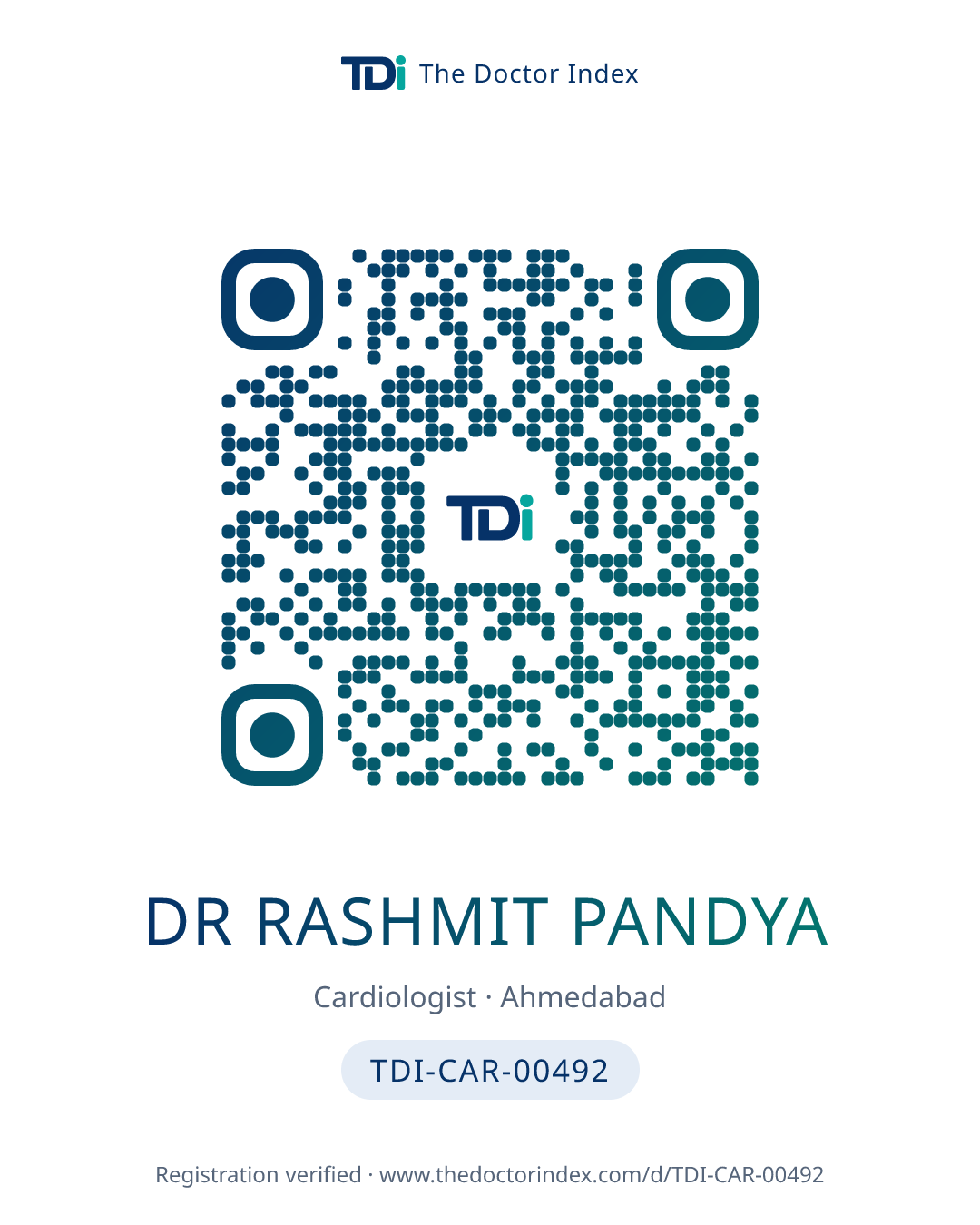 QR card for Dr Rashmit Pandya, TDI-CAR-00492
