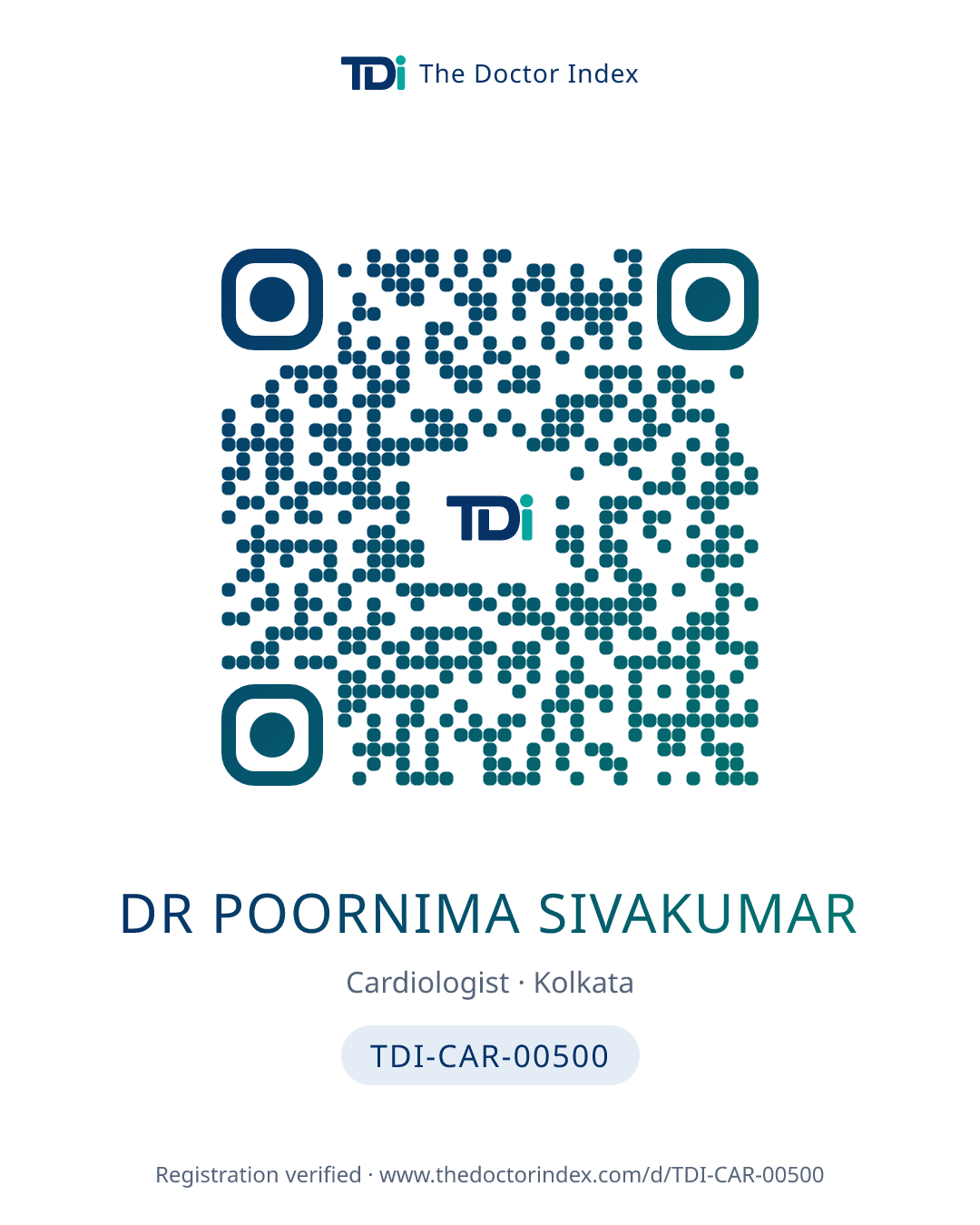 QR card for Dr Poornima Sivakumar, TDI-CAR-00500