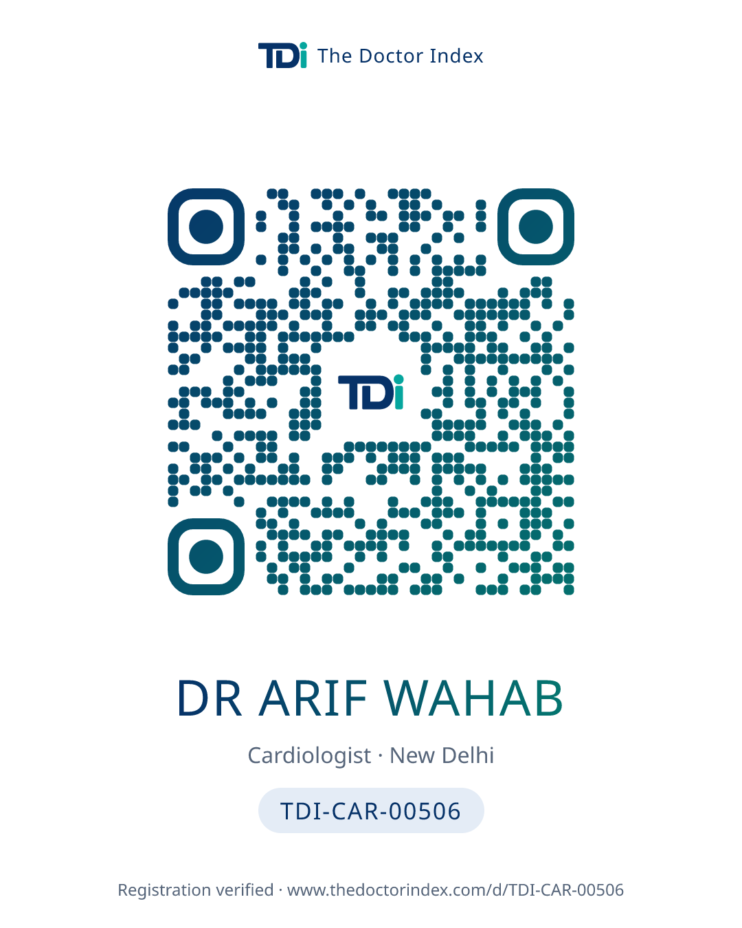QR card for Dr Arif Wahab, TDI-CAR-00506
