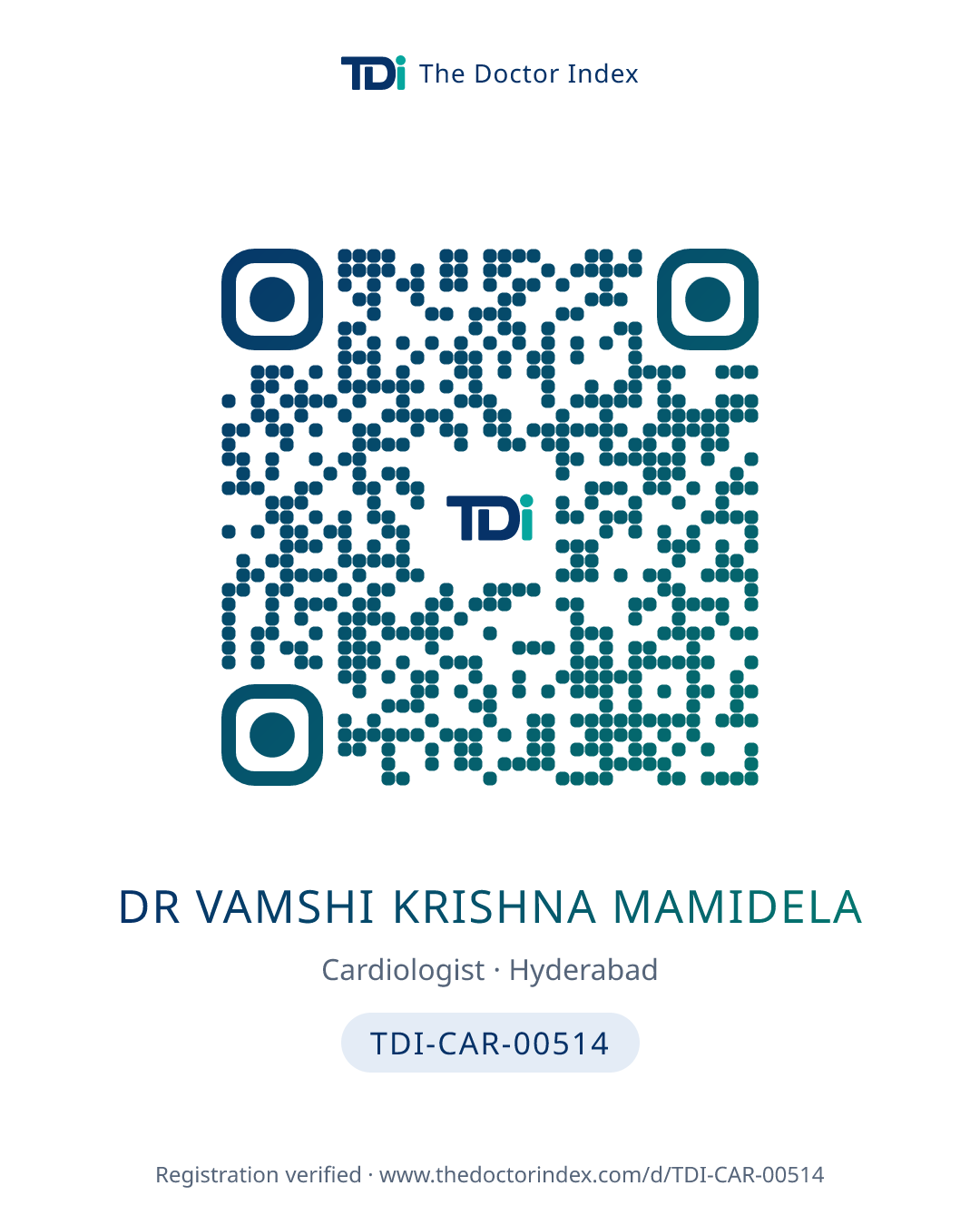 QR card for Dr Vamshi Krishna Mamidela, TDI-CAR-00514