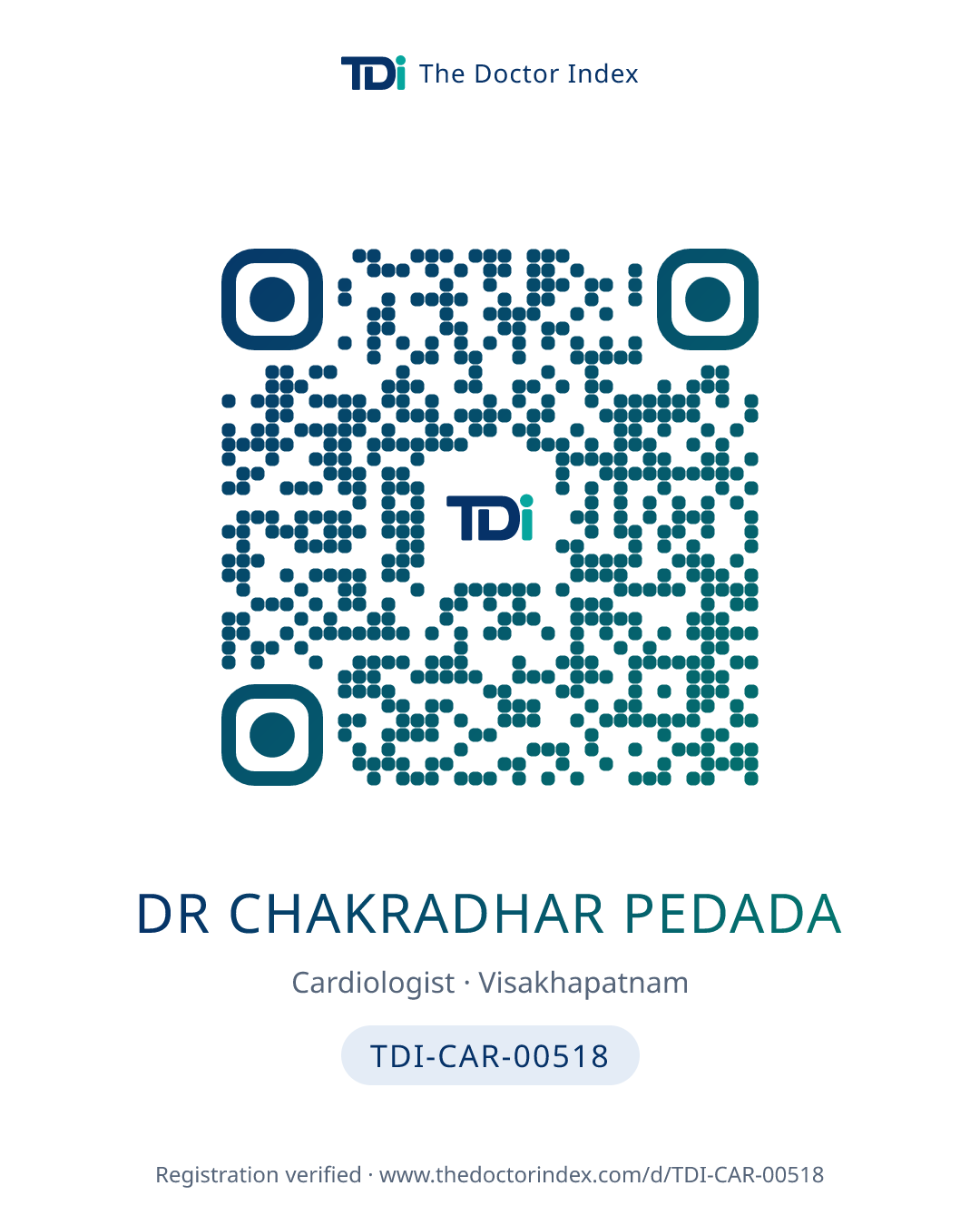 QR card for Dr Chakradhar Pedada, TDI-CAR-00518
