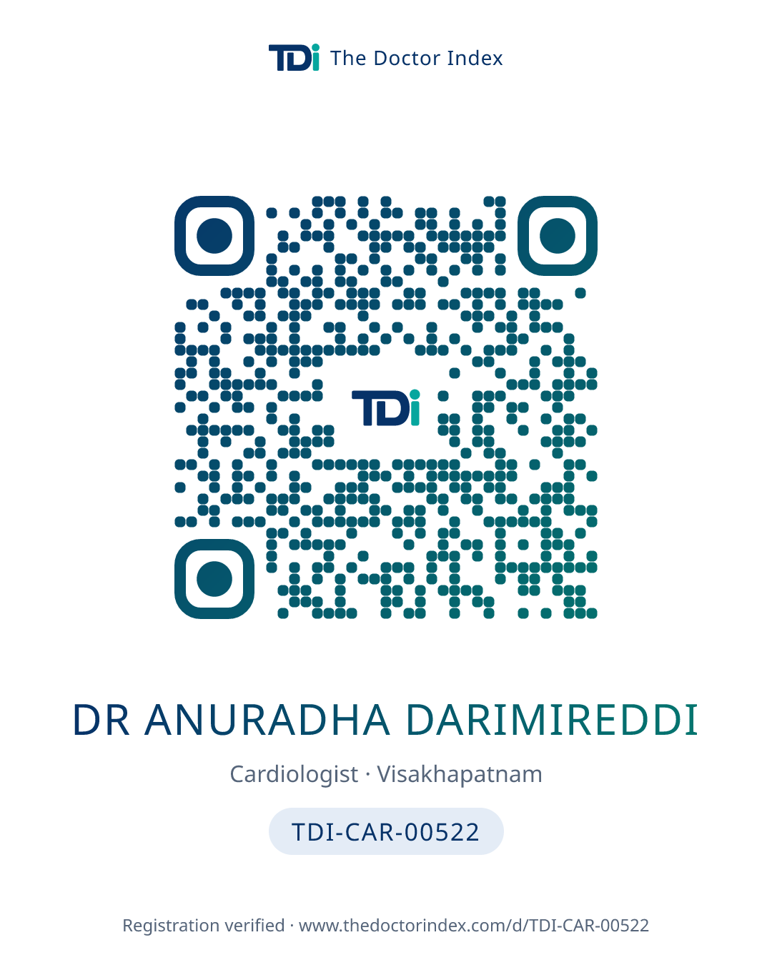 QR card for Dr Anuradha Darimireddi, TDI-CAR-00522