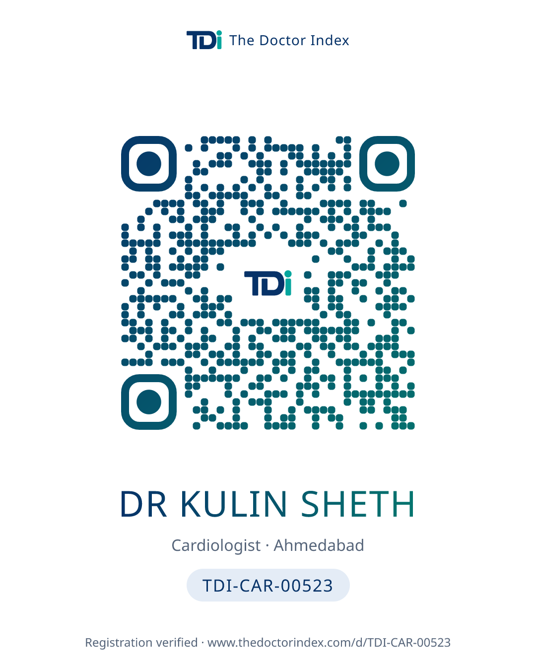 QR card for Dr Kulin Sheth, TDI-CAR-00523