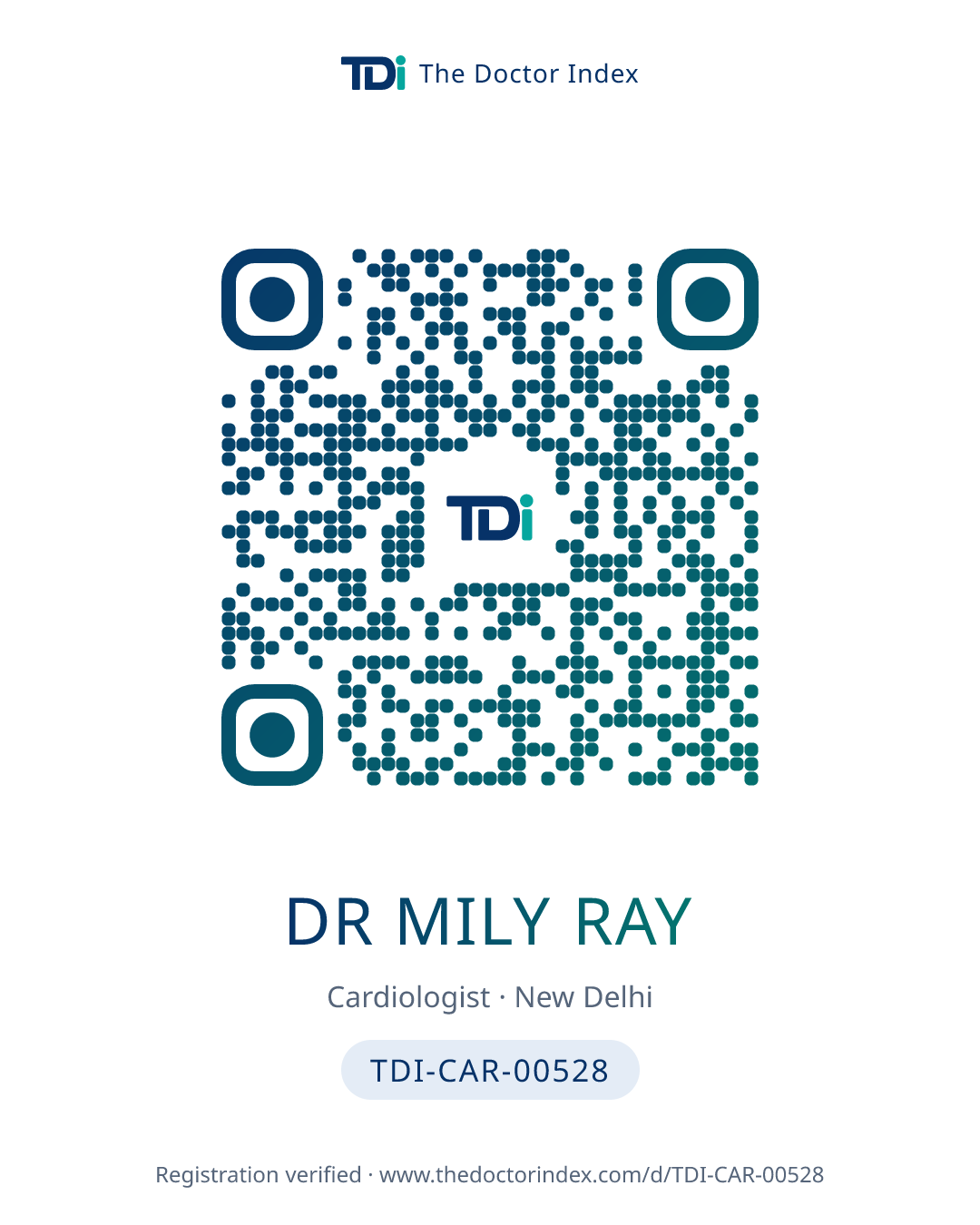 QR card for Dr Mily Ray, TDI-CAR-00528