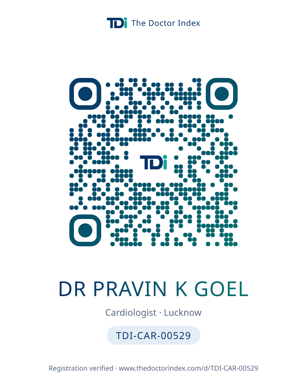 QR card for Dr Pravin K Goel, TDI-CAR-00529