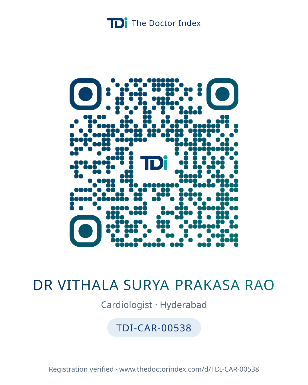 QR card for Dr Vithala Surya Prakasa Rao, TDI-CAR-00538