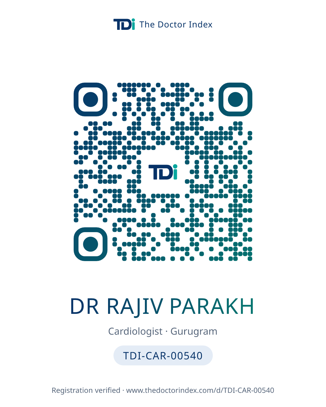 QR card for Dr Rajiv Parakh, TDI-CAR-00540