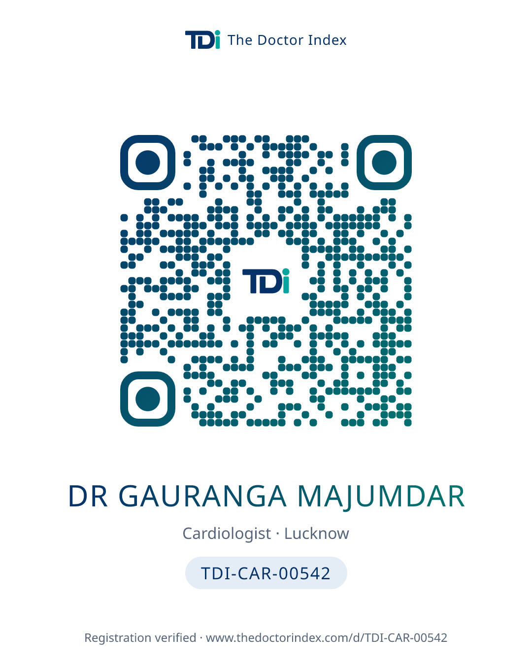 QR card for Dr Gauranga Majumdar, TDI-CAR-00542