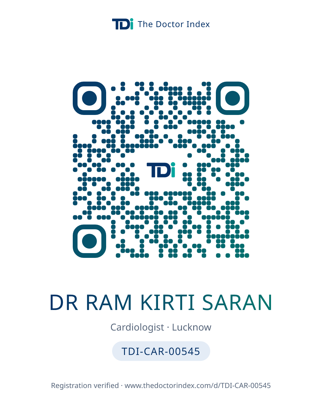 QR card for Dr Ram Kirti Saran, TDI-CAR-00545