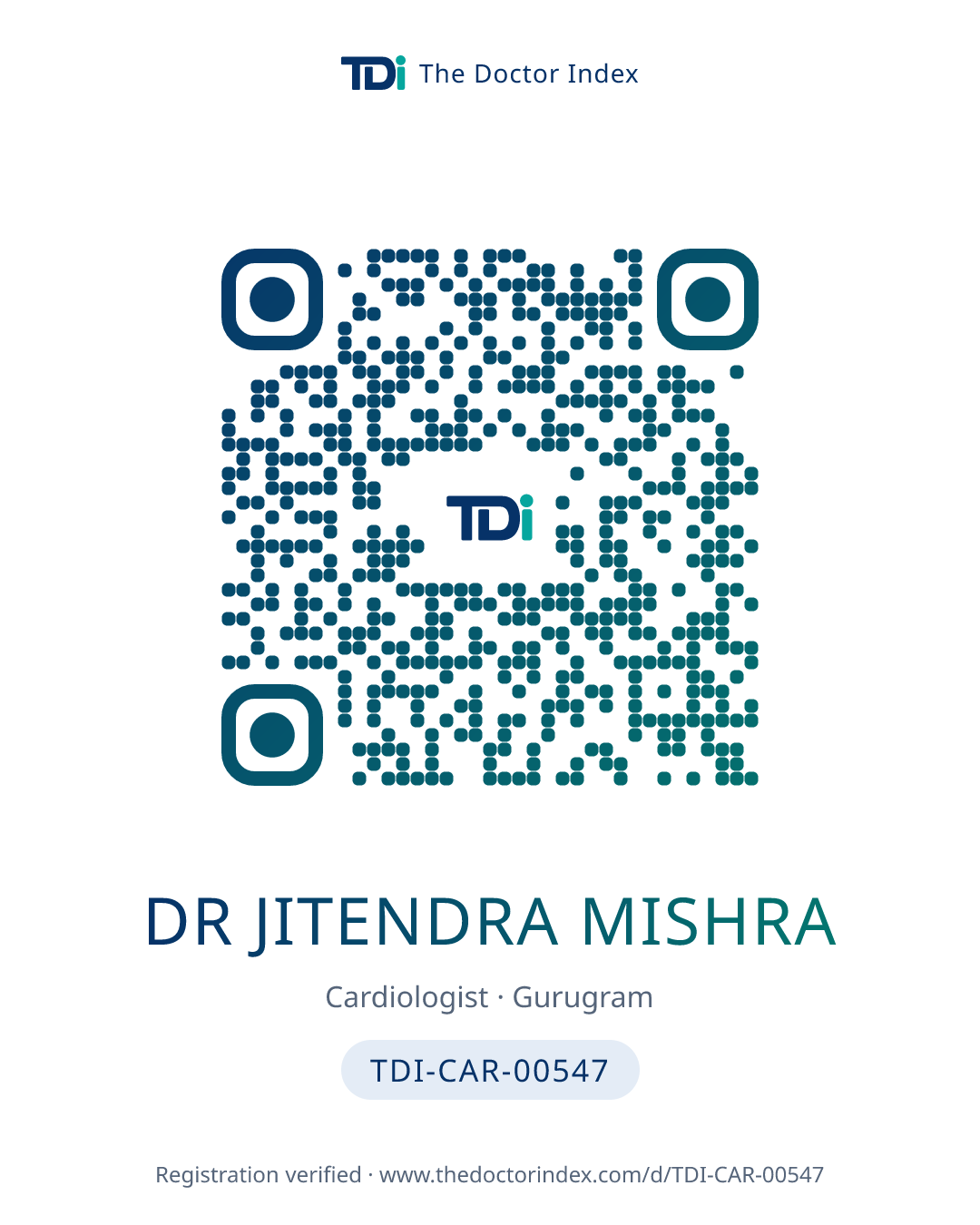 QR card for Dr Jitendra Mishra, TDI-CAR-00547