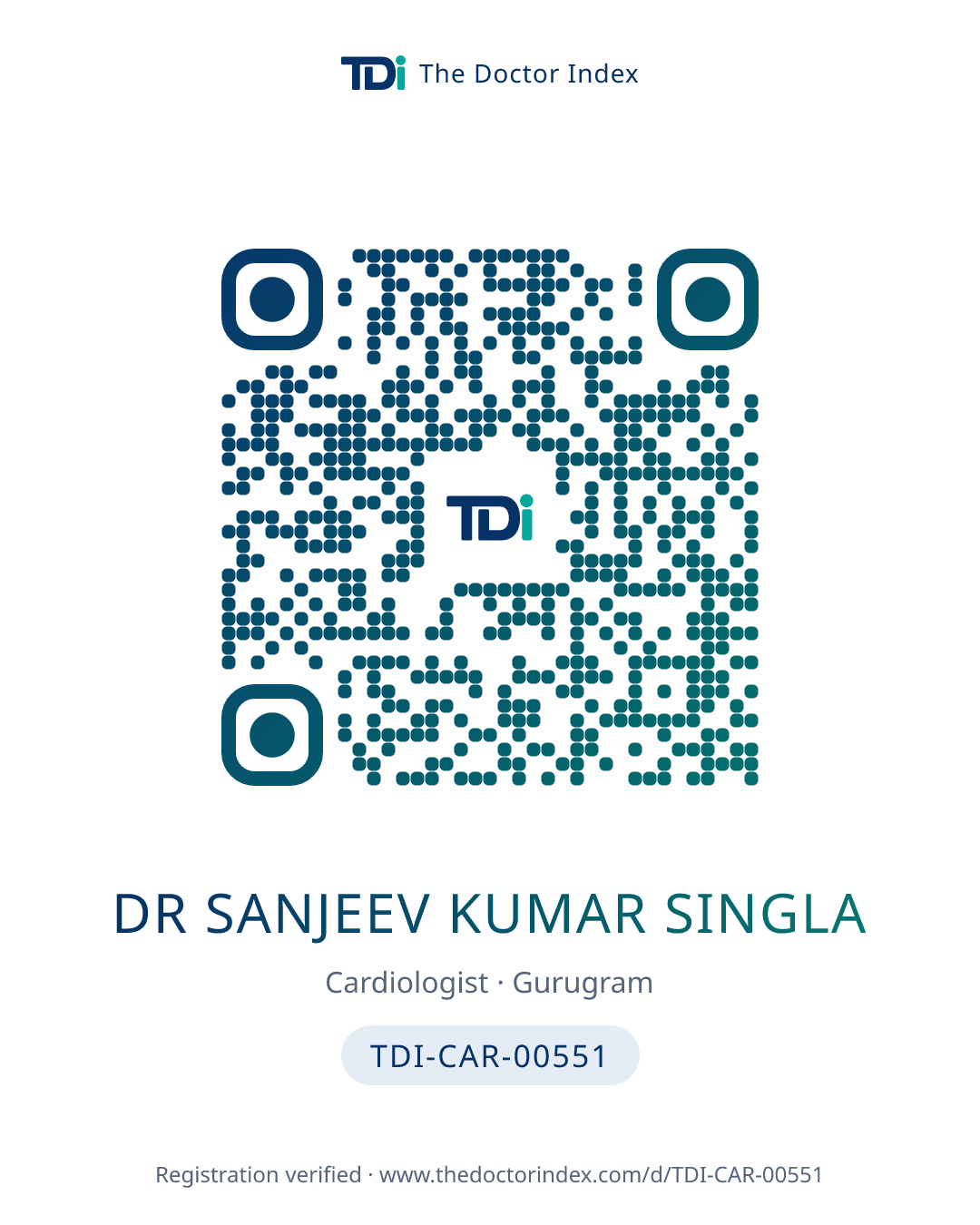 QR card for Dr Sanjeev Kumar Singla, TDI-CAR-00551