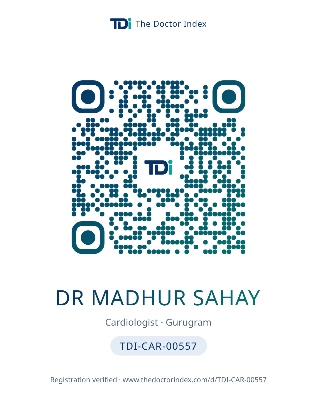 QR card for Dr Madhur Sahay, TDI-CAR-00557
