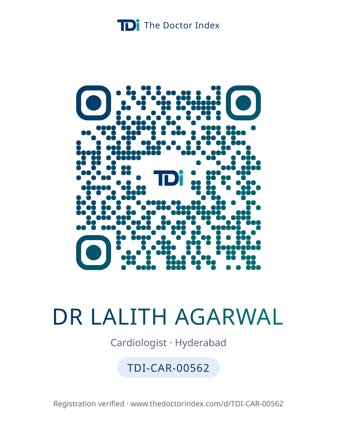 QR card for Dr Lalith Agarwal, TDI-CAR-00562