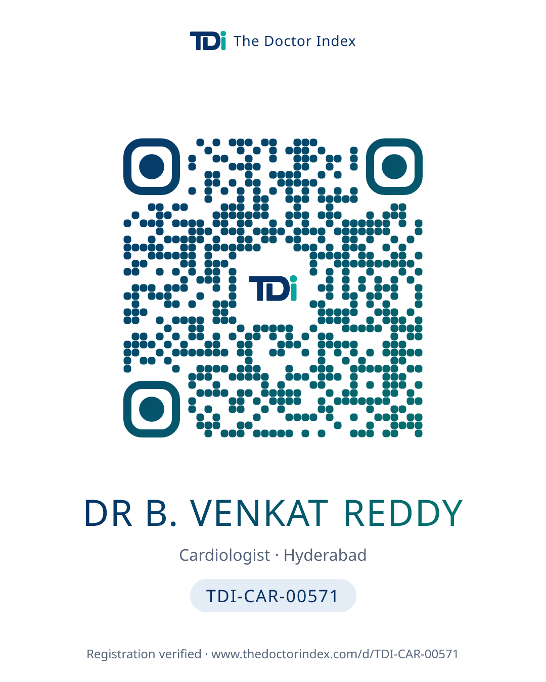 QR card for Dr B. Venkat Reddy, TDI-CAR-00571