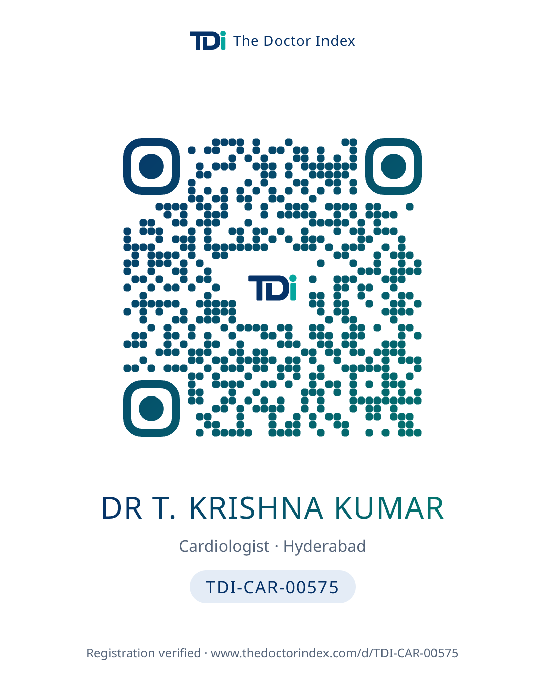 QR card for Dr T. Krishna Kumar, TDI-CAR-00575