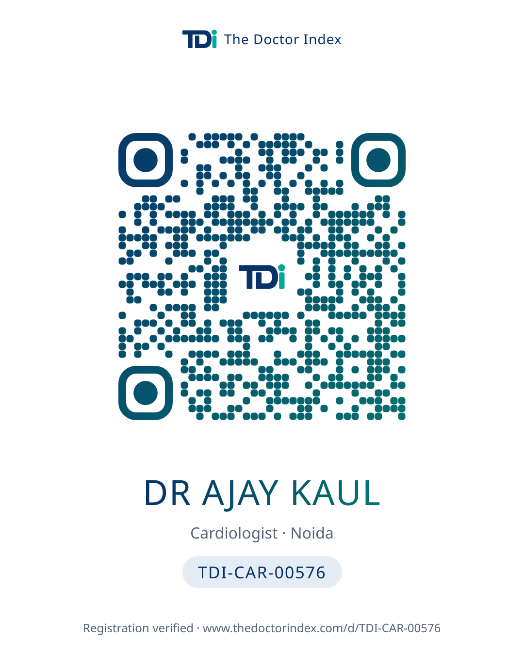 QR card for Dr Ajay Kaul, TDI-CAR-00576