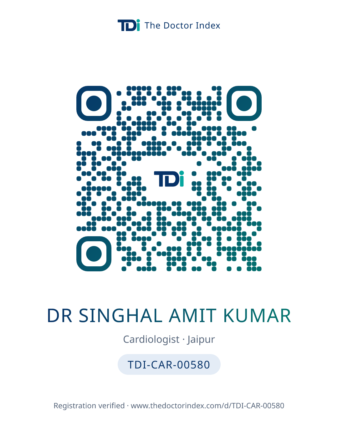 QR card for Dr Singhal Amit Kumar, TDI-CAR-00580