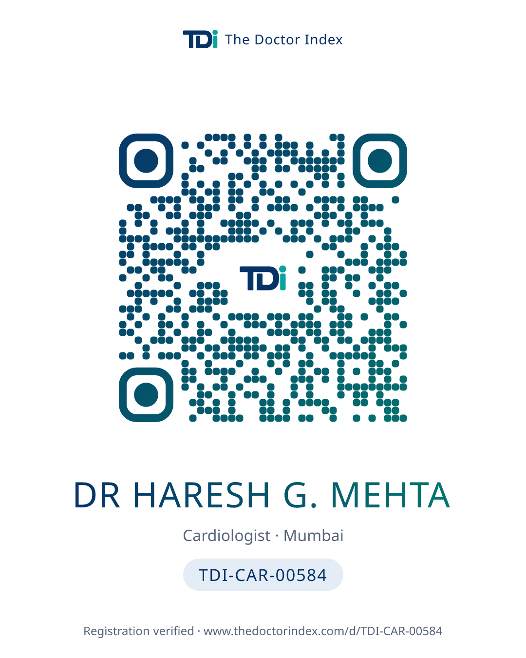 QR card for Dr Haresh G. Mehta, TDI-CAR-00584