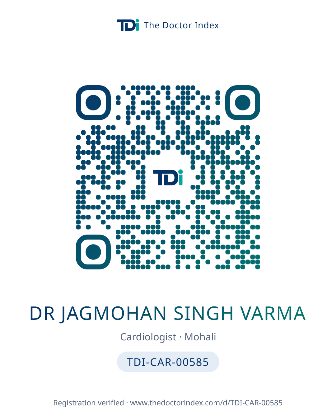 QR card for Dr Jagmohan Singh Varma, TDI-CAR-00585
