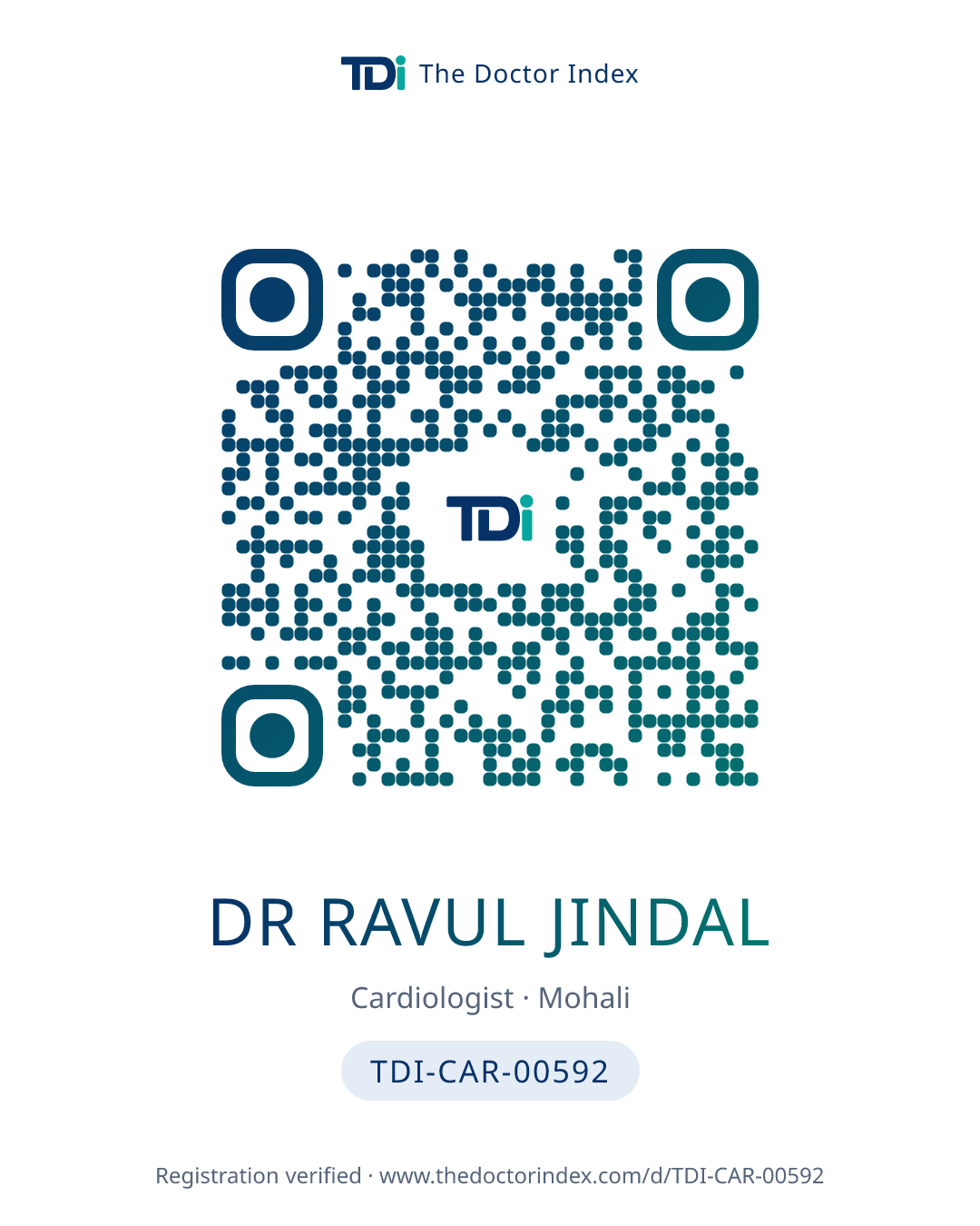 QR card for Dr Ravul Jindal, TDI-CAR-00592