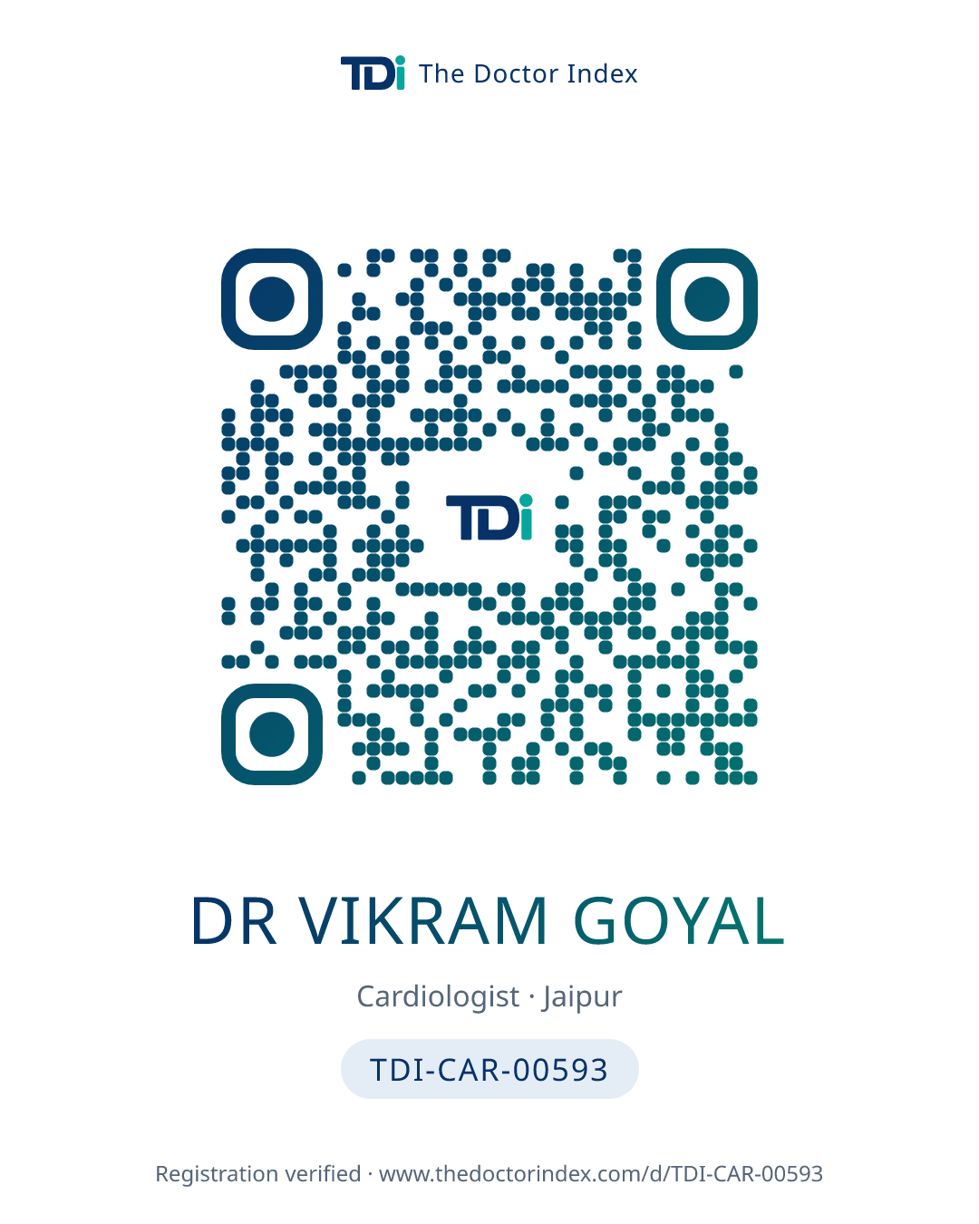 QR card for Dr Vikram Goyal, TDI-CAR-00593