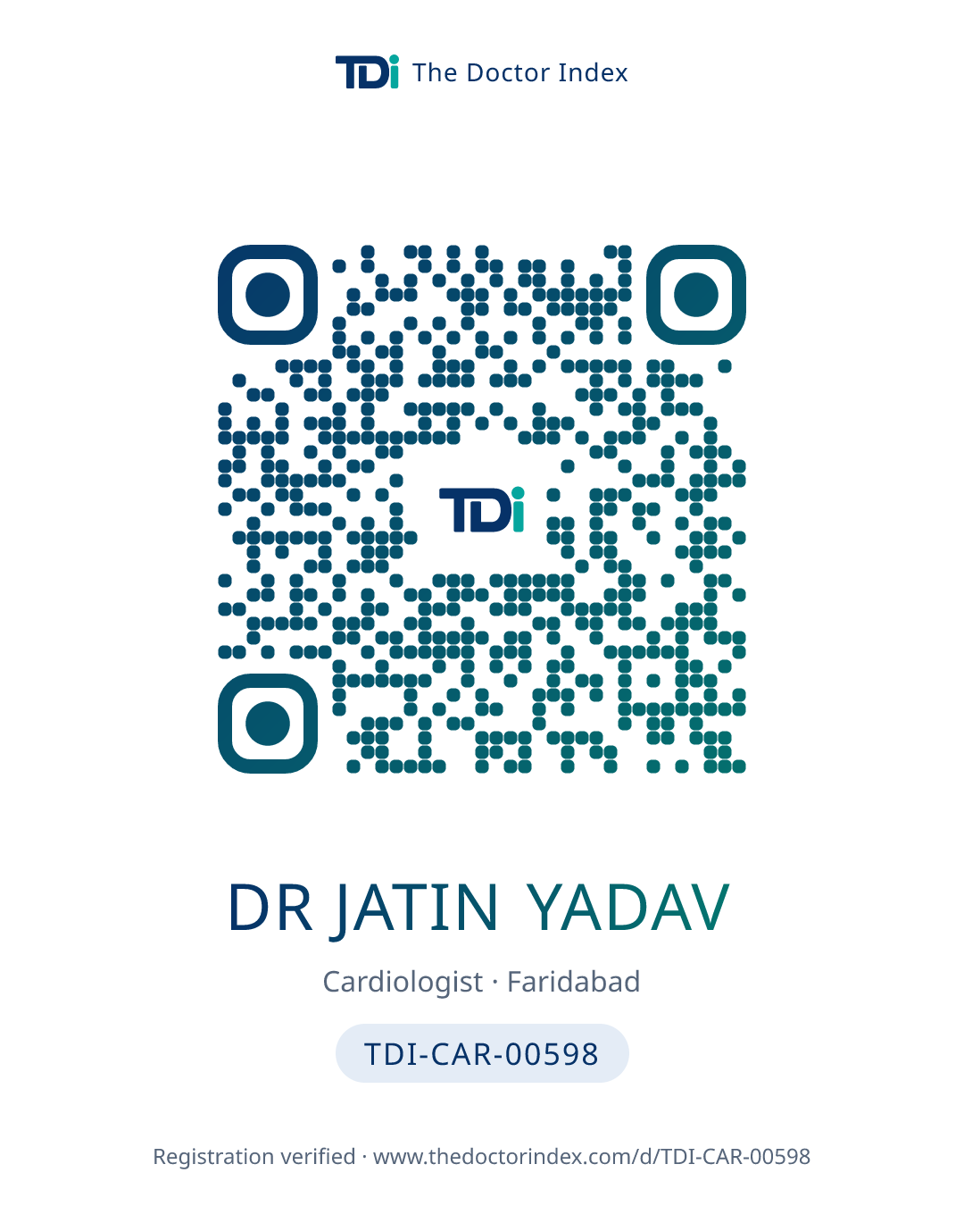 QR card for Dr Jatin Yadav, TDI-CAR-00598