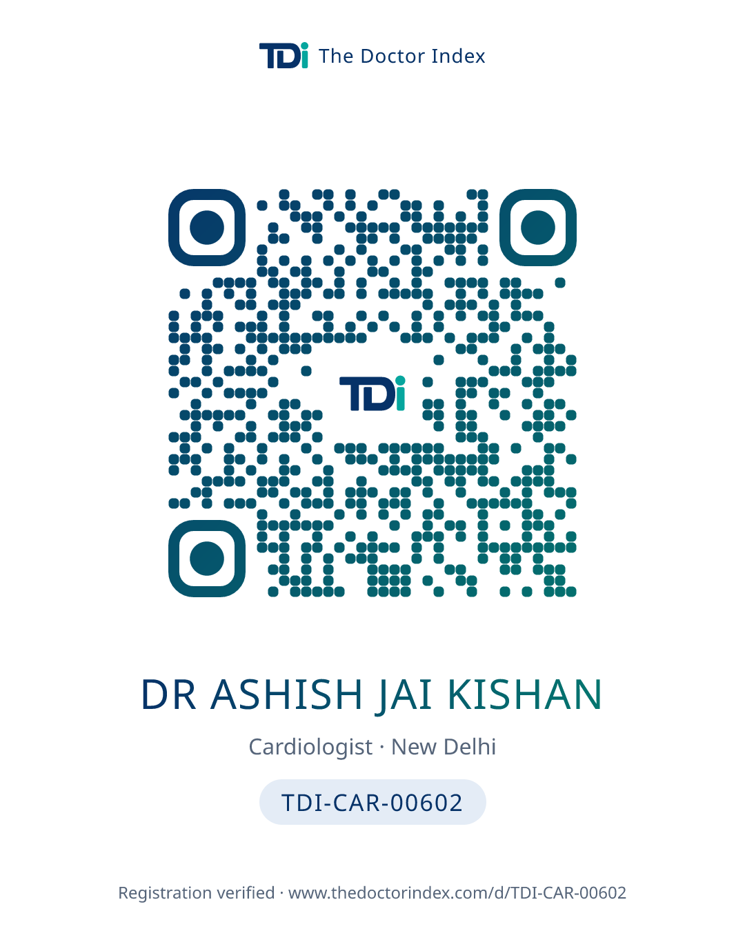 QR card for Dr Ashish Jai Kishan, TDI-CAR-00602