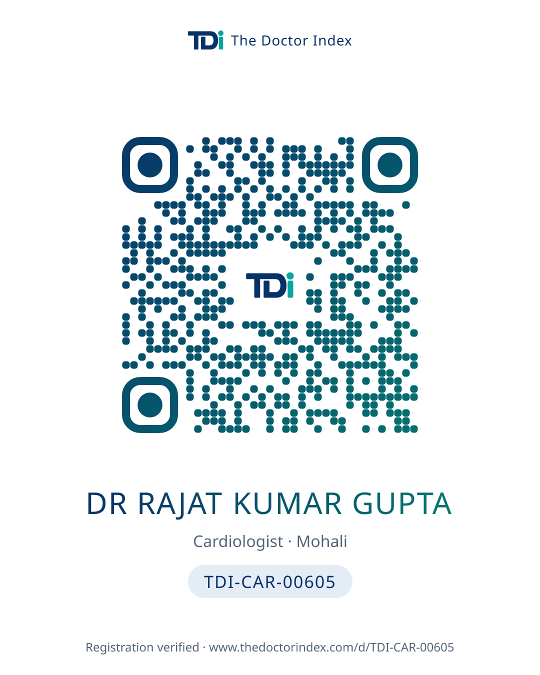 QR card for Dr Rajat Kumar Gupta, TDI-CAR-00605