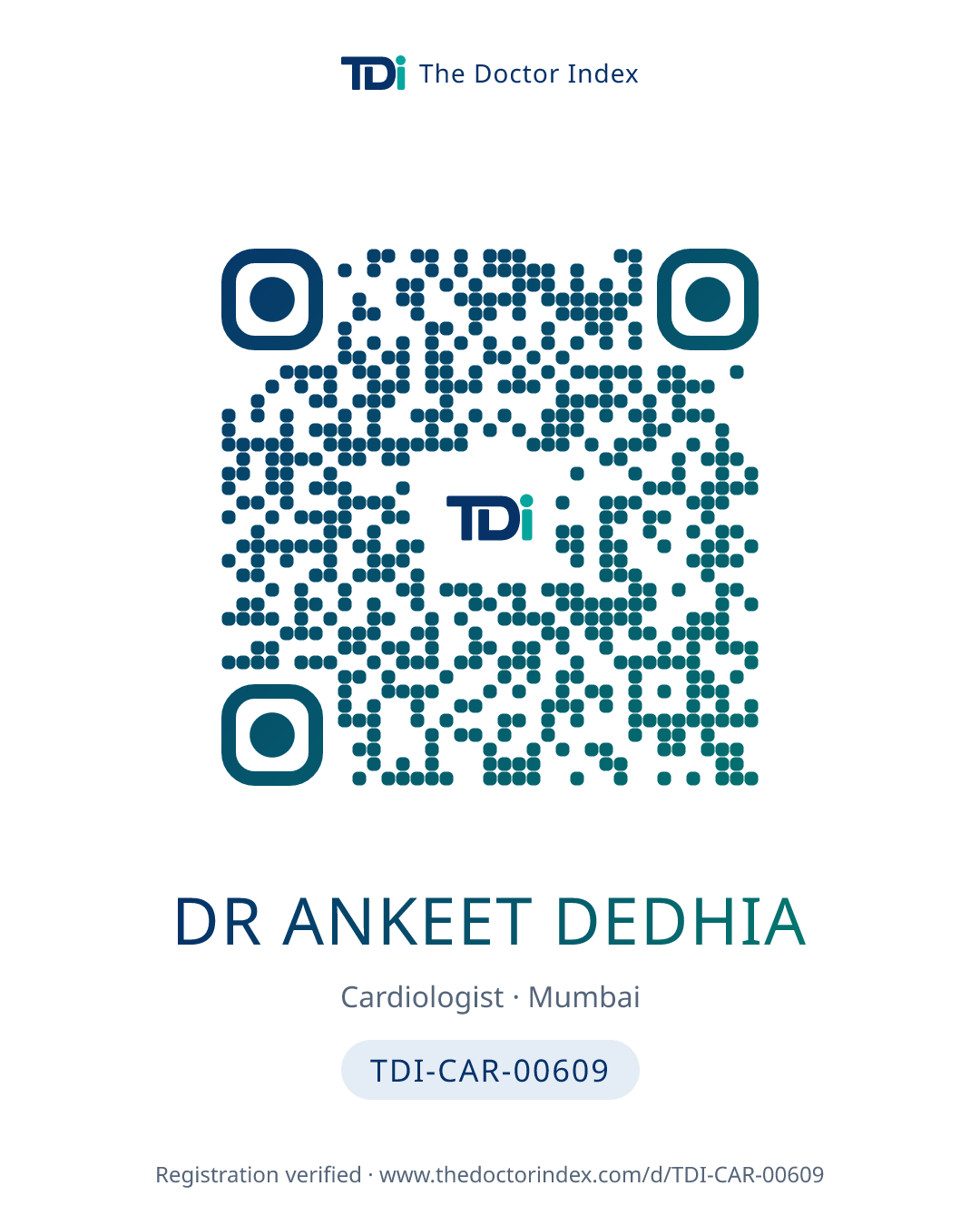 QR card for Dr Ankeet Dedhia, TDI-CAR-00609