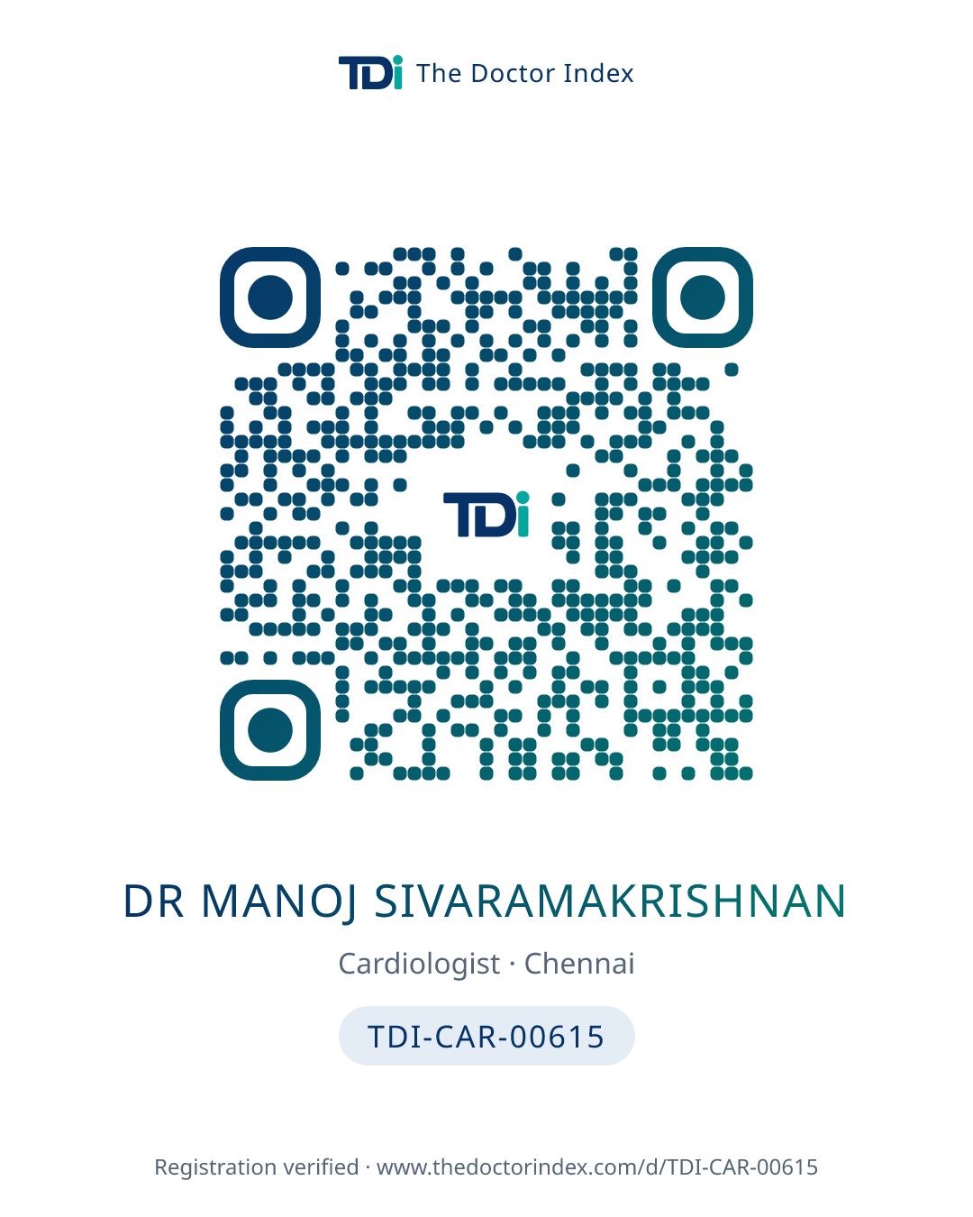 QR card for Dr Manoj Sivaramakrishnan, TDI-CAR-00615