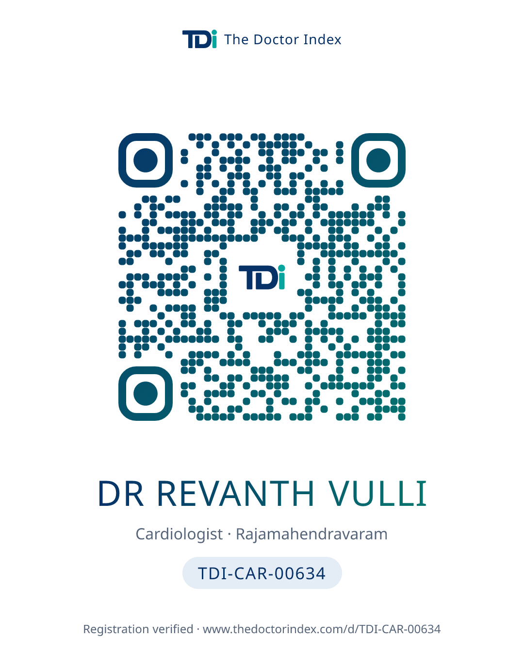 QR card for Dr Revanth Vulli, TDI-CAR-00634
