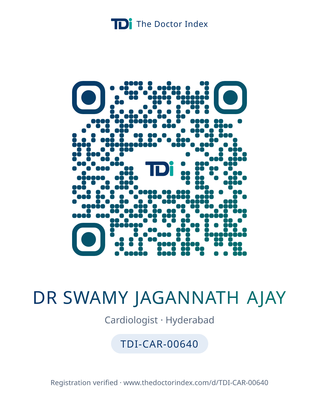 QR card for Dr Swamy Jagannath Ajay, TDI-CAR-00640