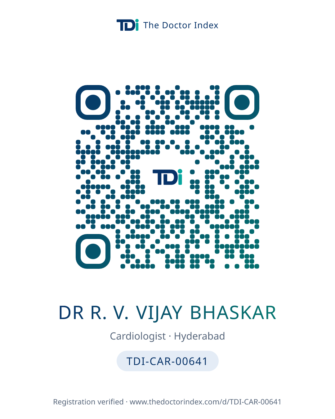 QR card for Dr R. V. Vijay Bhaskar, TDI-CAR-00641