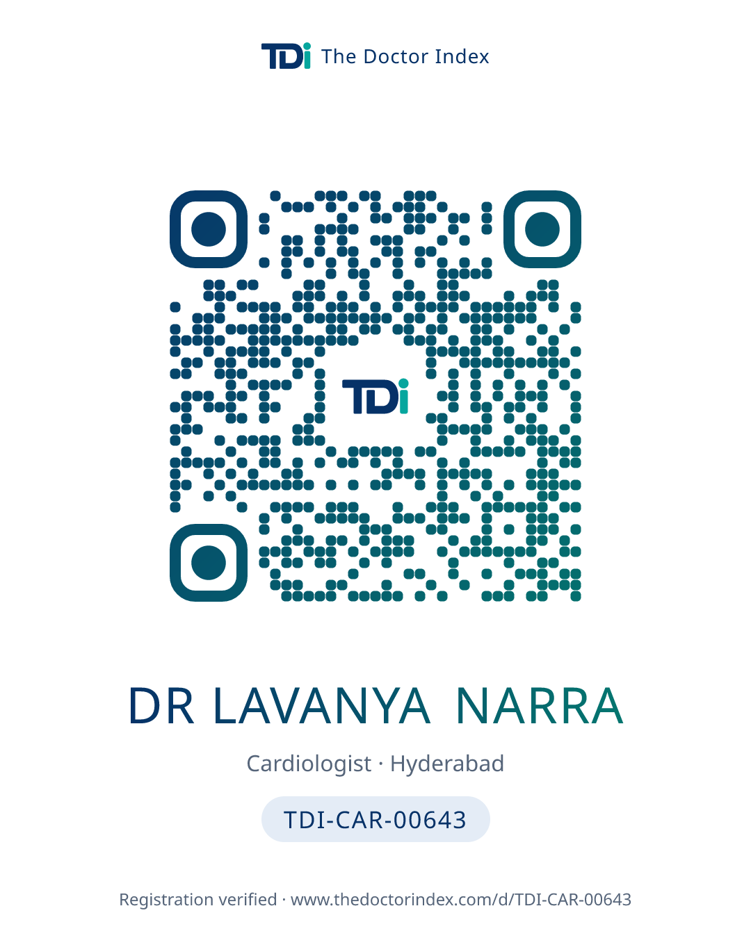 QR card for Dr Lavanya Narra, TDI-CAR-00643