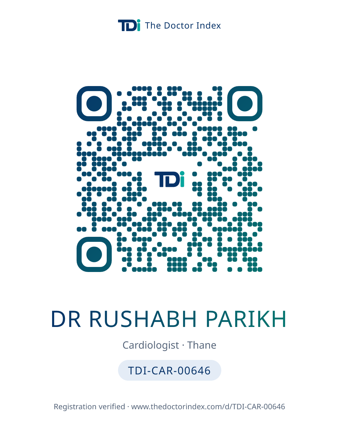 QR card for Dr Rushabh Parikh, TDI-CAR-00646